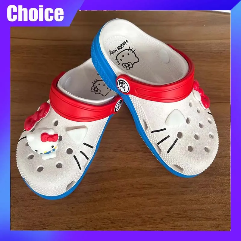 

Sanrio HelloKitty детские тапочки с героями мультфильмов, милые сандалии KT Cat Hole, Kawaii EVA, домашняя пляжная обувь в стиле аниме, летние тапочки, подарок для ребенка