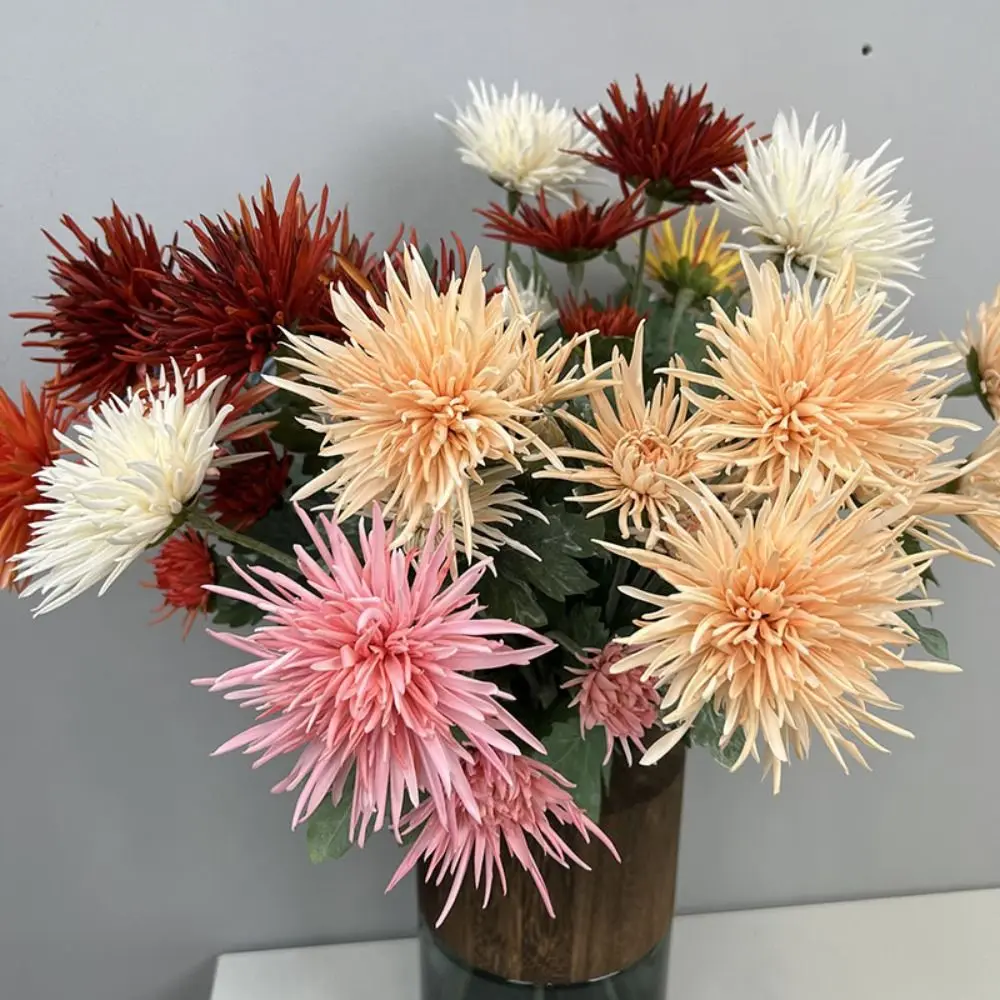 3 Heads Artificial Crab Claw Chrysanthemums Green Plant DIY Simulation Silk Chrysanthemums Plastic Elegant