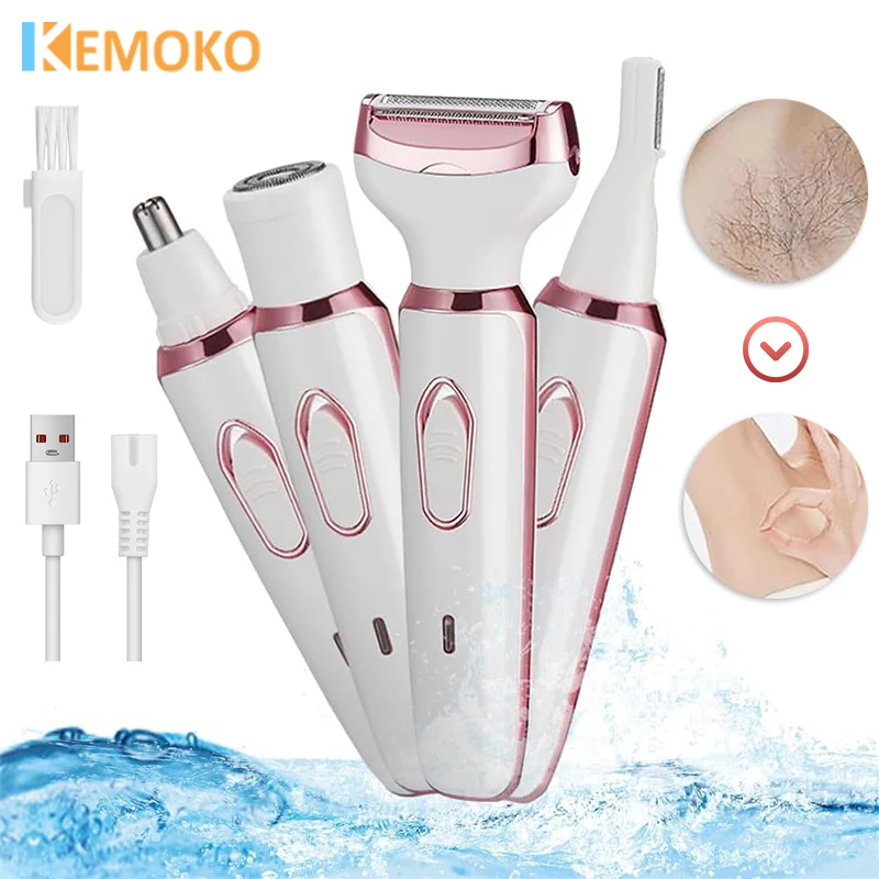 

4 in 1 Women Electric Epilator Bikini Eyebrow Nose Lady Trimmer Legs Body Facial Hair Removal Face Shaver Painless Epilator