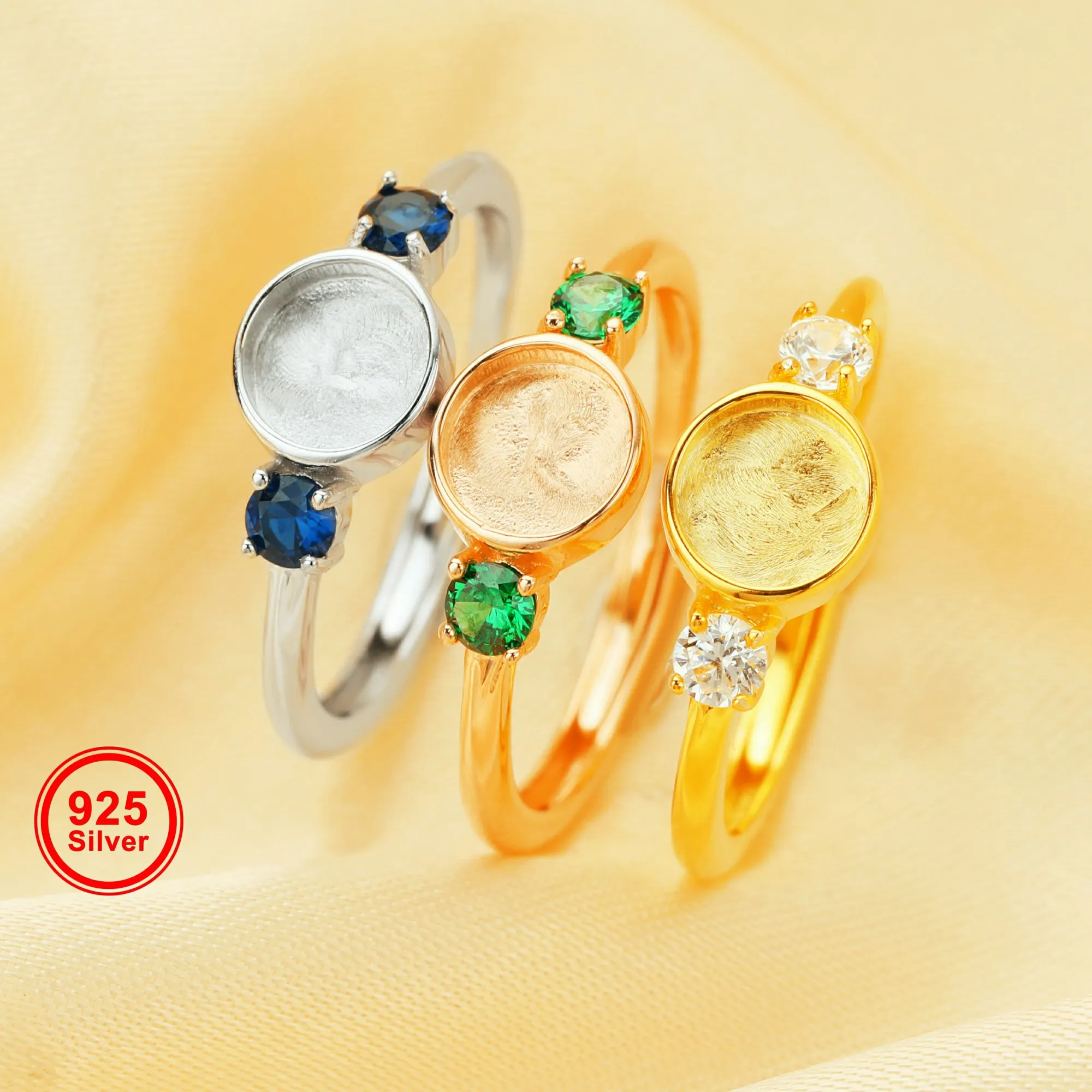 6MM Keepsake Breast Milk Resin Round Ring Settings with 3MM BirthStones,Solid Back 925 Sterling Silver Ring,DIY Ring 1215066