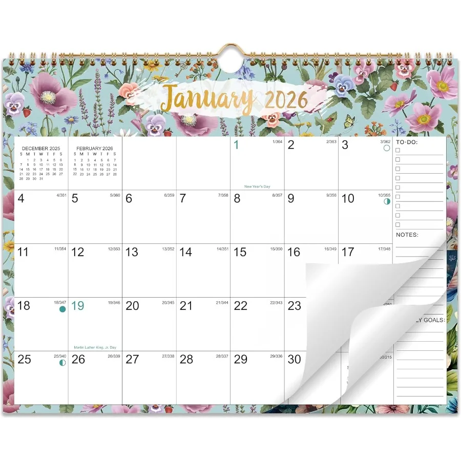 تقويم حائط 2026 تقويم 2026 يناير 2026 ديسمبر 2026 15 بوصة × 11.5 بوصة 12 تقاويم حائط شهرية مع كتلة يومية ورق سميك معلق H