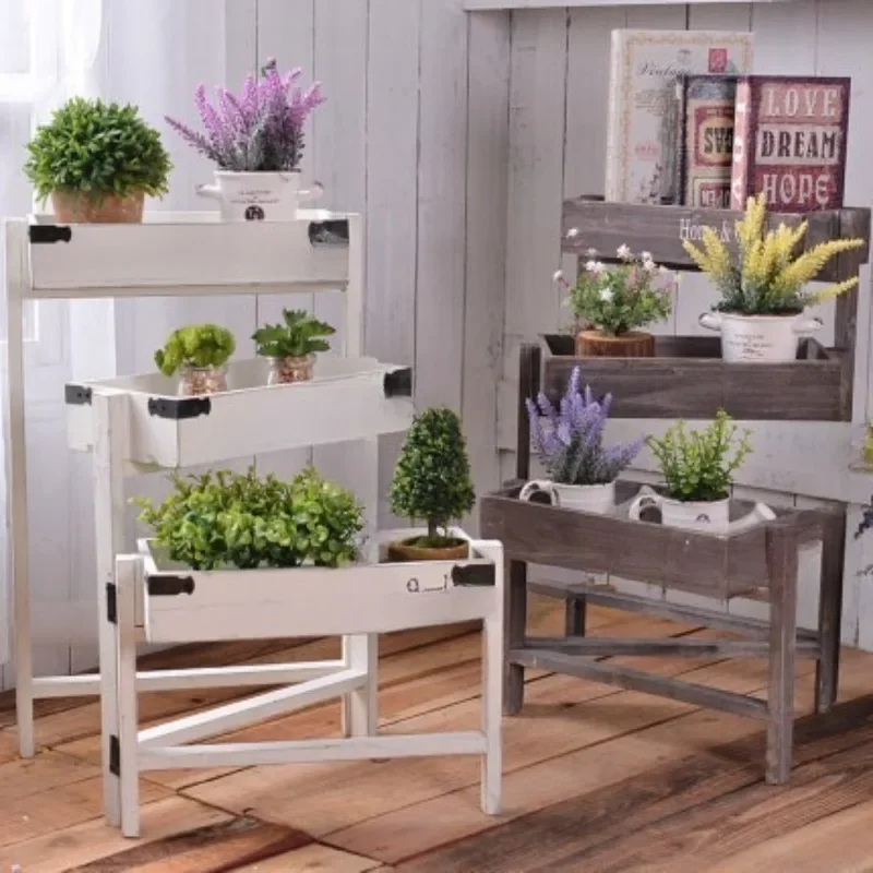 Living room indoor multi-layer solid wood balcony floor-to-ceiling ladder succulent plant wooden flower stand