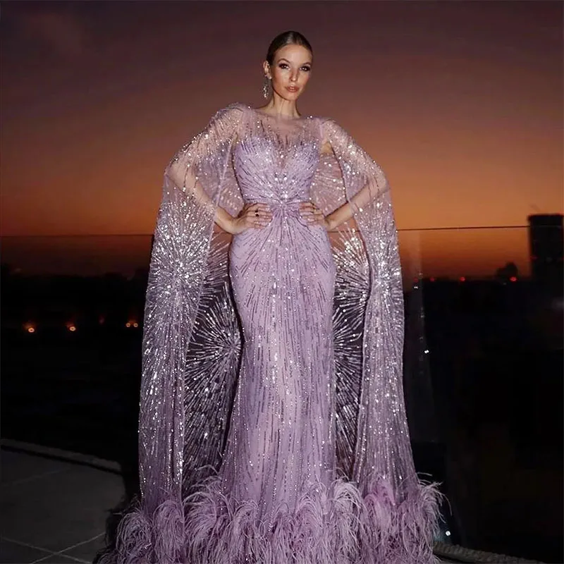 Luxury Sequined Lace Mermaid Prom Dresses Purple Formal Evening Gowns Trumpet Women Special Occasion Pageant Dress