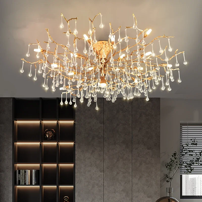 Modern Luxury Crystal Chandelier for Living Room Dining Room Lobby Tree Branch Round Crystal Chandelier for Kitchen Island Lamps