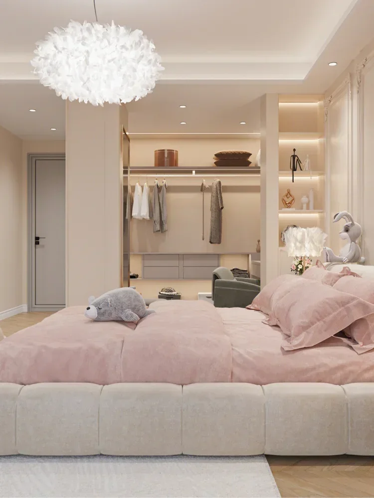 كريم نمط السرير صافي الأحمر سحابة نفخة سرير أنثى 1.8 متر تكنولوجيا النسيج السرير الخفيفة الفاخرة والبساطة الحديثة #5