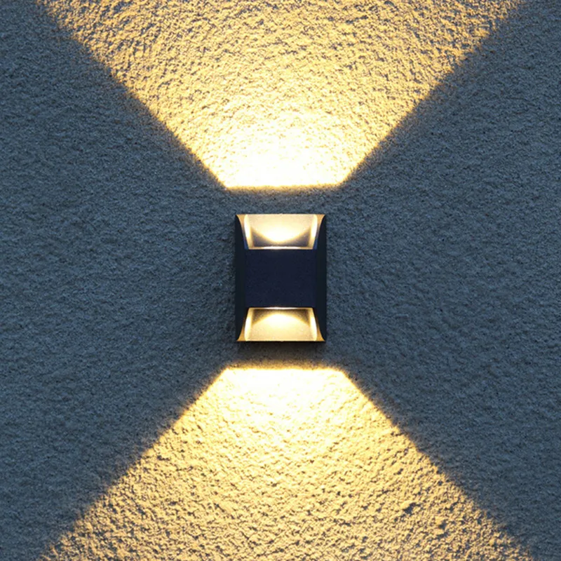 Aluminum LED Wall Sconce Outdoor Waterproof Square Dual Head Up Down Light for Home Balcony Deco Patio Stair Corridor Facade