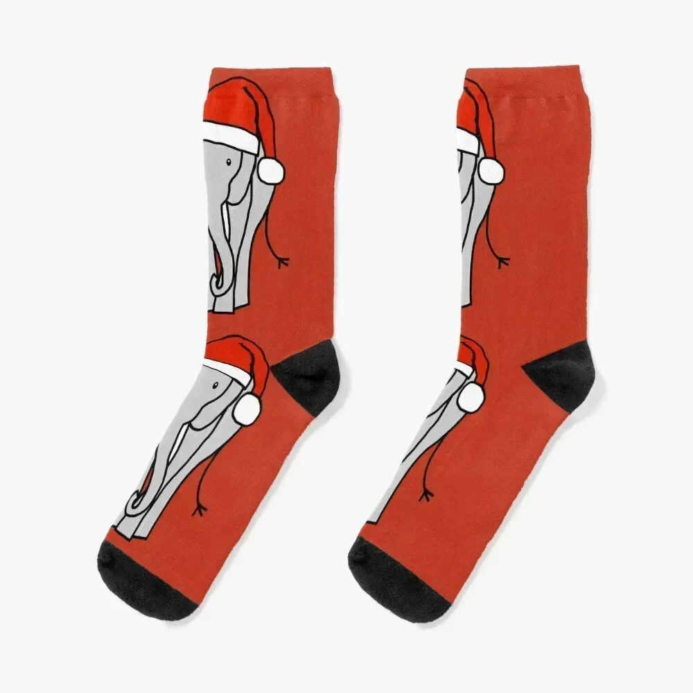 

Grey Elephant in Christmas Santa Hat Socks Crossfit gifts valentine gift ideas soccer anti-slip Luxury Woman Socks Men's
