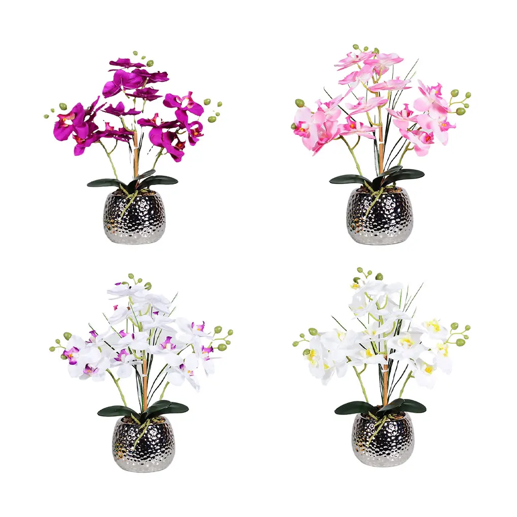 Artificial Phalaenopsis Flowers Arrangement Artificial Orchid Bonsai Pot Fake Flowers Silk Orchid Flower for Table Centerpieces