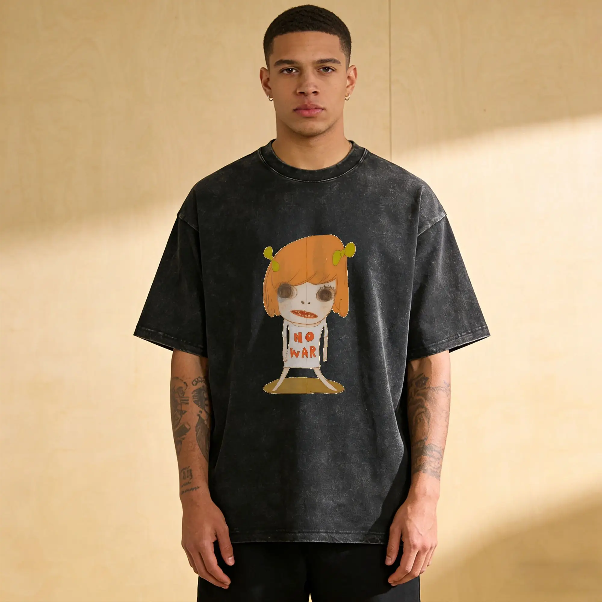 Y-Yoshitomo Nara T-Shirt No War Harajuku T-Shirts Short-Sleeved Streetwear Tops Summer Cotton O Neck Plus Size Top Tees