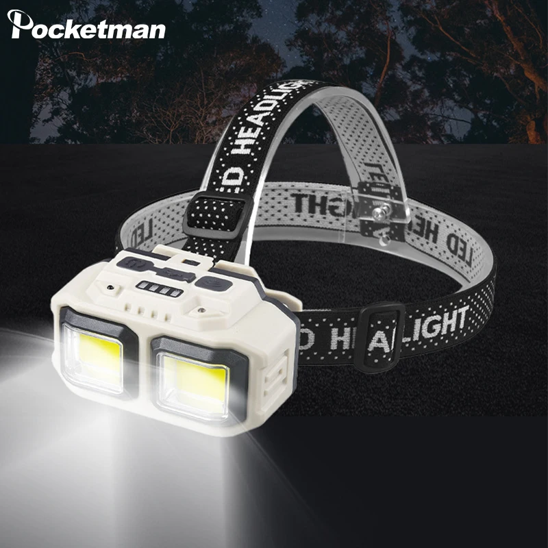 

Dual COB LED Headlamp USB Rechargeable Waterproof Headlight Flashlight Torch for Outdoor Camping Hiking Fishing Running
