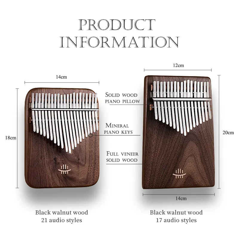 Diskon Besar Instrumen Hluru Piano Jempol Kelas Atas Kalimba 21 Kunci Piano Jempol Kalimba Alat Musik Tubuh KY21-BlackWalnut