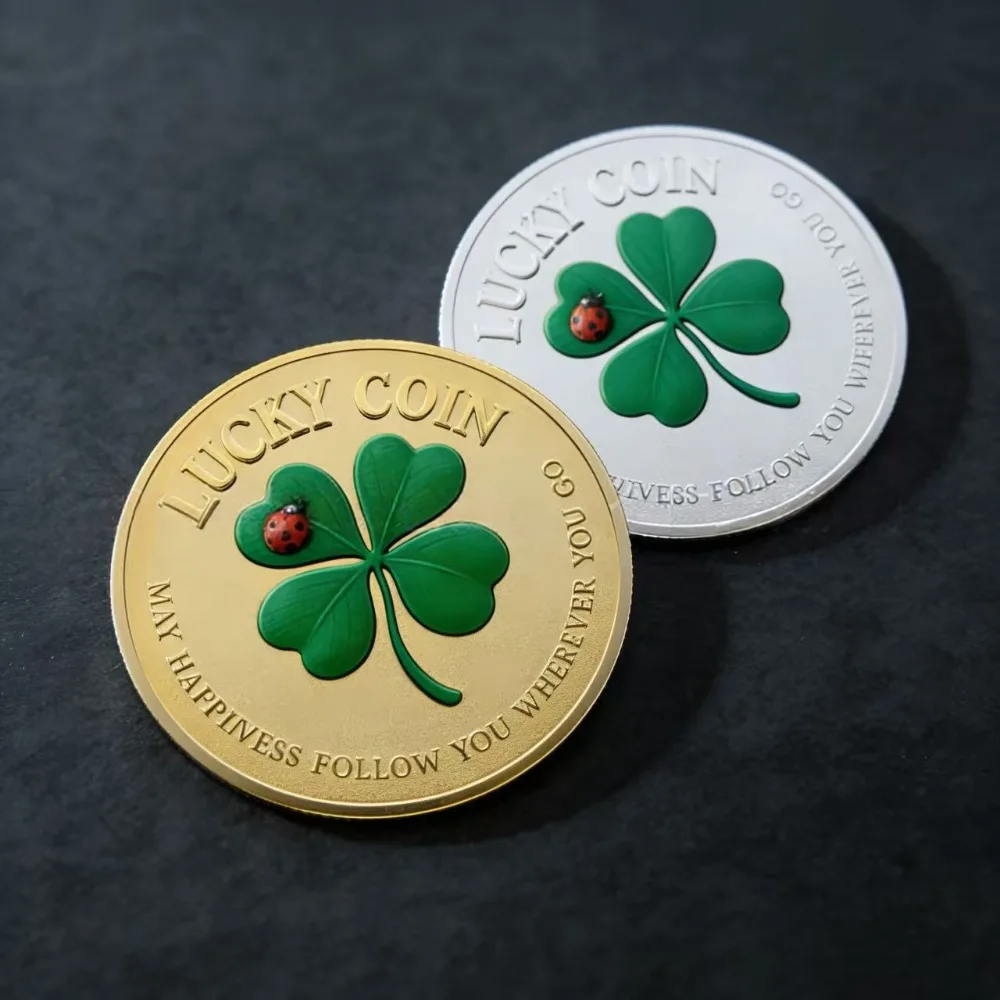 Unique Collectible Gift - 1pc Lucky Clover Memorial Coin - 3D Embossed Design Available in Mixed Colors
