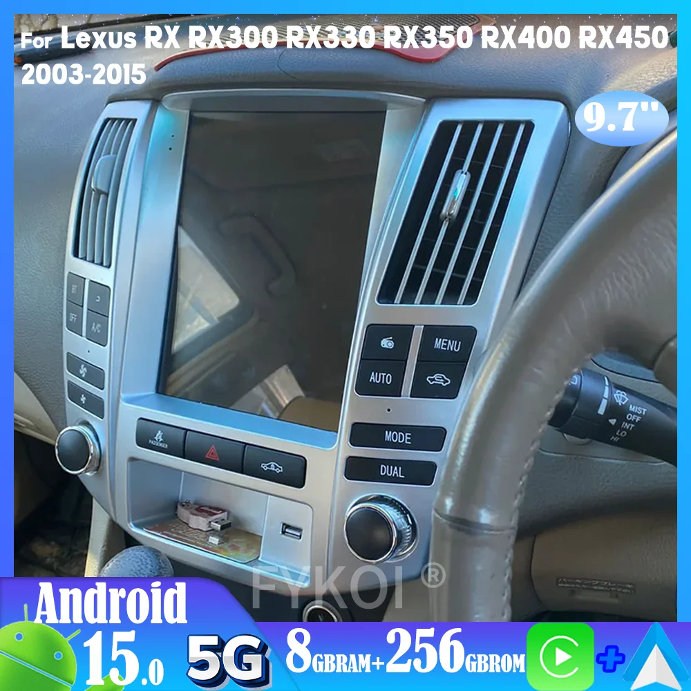 9.7 inch Android 15 For Lexus RX RX300 RX330 RX350 RX400 RX450 Harrier 2003-2015 Car Multimedia Player Radio Wireless Carplay