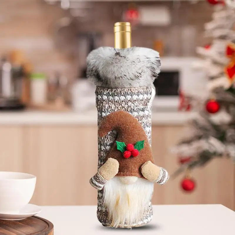 Christmas Wine Bottle Cover Soft Christmas Wine Bottle Costume Swedish Tomte Gnomes Wine Bottle Decorations Christmas Wine Bag