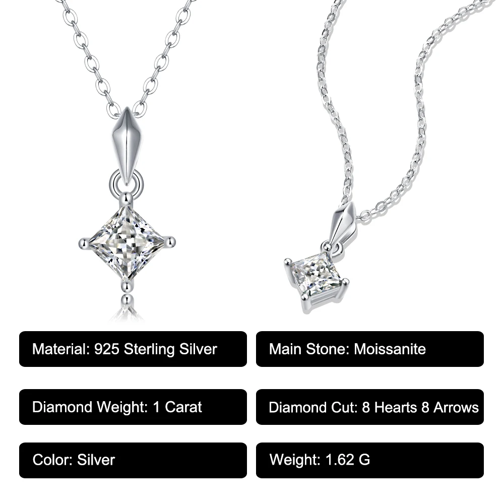 Moissanite Necklace for Women 925 Sterling Silver Chain D Color Excellent Cut 1CT Diamond Pendant Fine Jewelry Gift - Universe