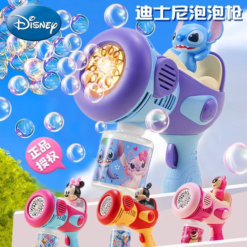 

Disney Stitch Bubble Gun Mickey Mouse Bubble Machine Toy Automatic Soap Blower with Light Summer Outdoor Party Games Kids Gift