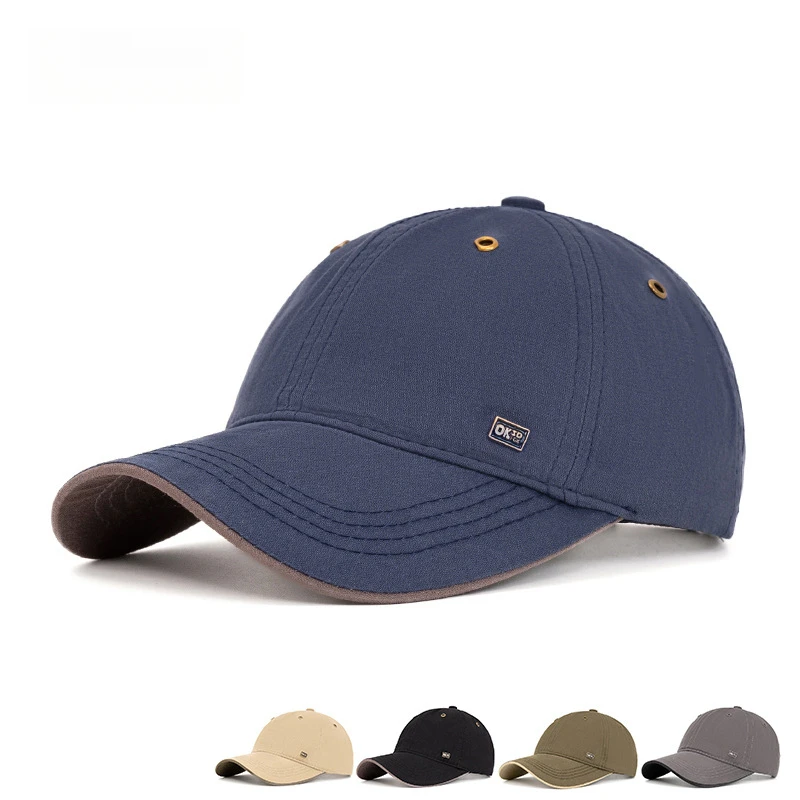 

Men's Classic Cotton Baseball Cap Simple Solid Color Design Breathable Eyelets Stylish Brim Lines Adjustable 56-61cm