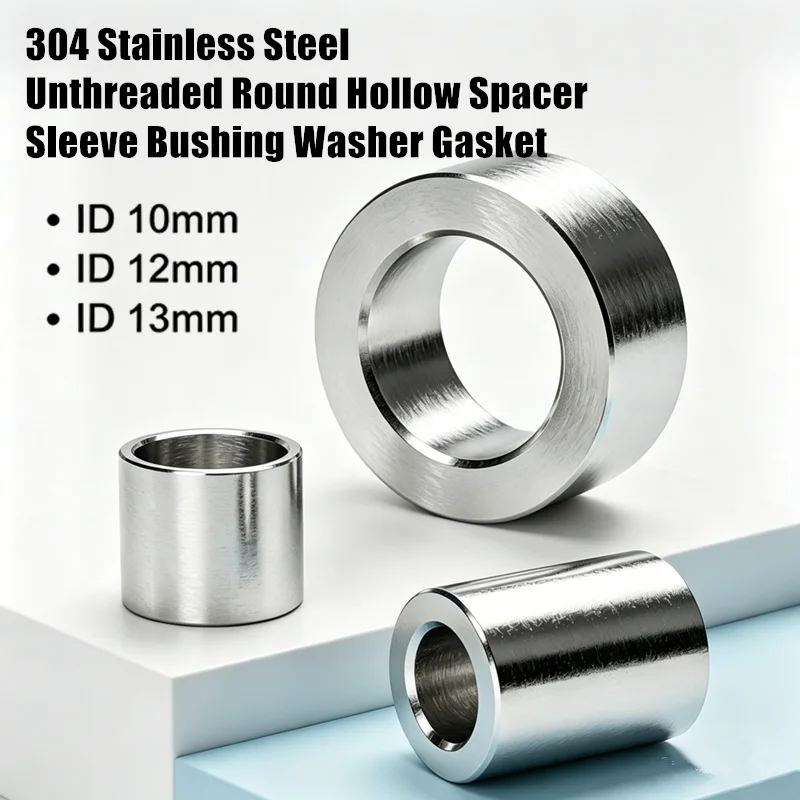 304 Stainless Steel Unthreaded Round Hollow Spacer Sleeve 10/12/13/14mm Inner Diameter Bushing Washer Gasket Anti-Rust Fastener