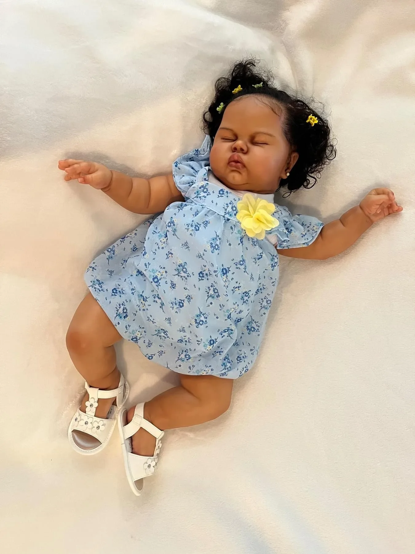 

24Inch Pickle Dark Skin Sleeping in Soft Cloth Body Lifelike Reborn Toddler Hand rooted Hair Cuddly Baby Girl Doll Baby