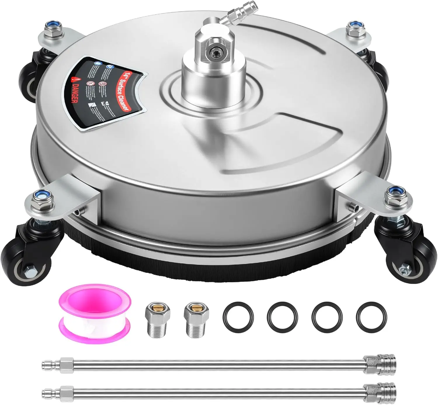 

14-футовый очиститель поверхностей для мойки высокого давления с колесами, нержавеющая сталь 4000 фунтов на квадратный дюйм, быстрая заглушка, 2 удлинителя для патио, террасы, тротуара