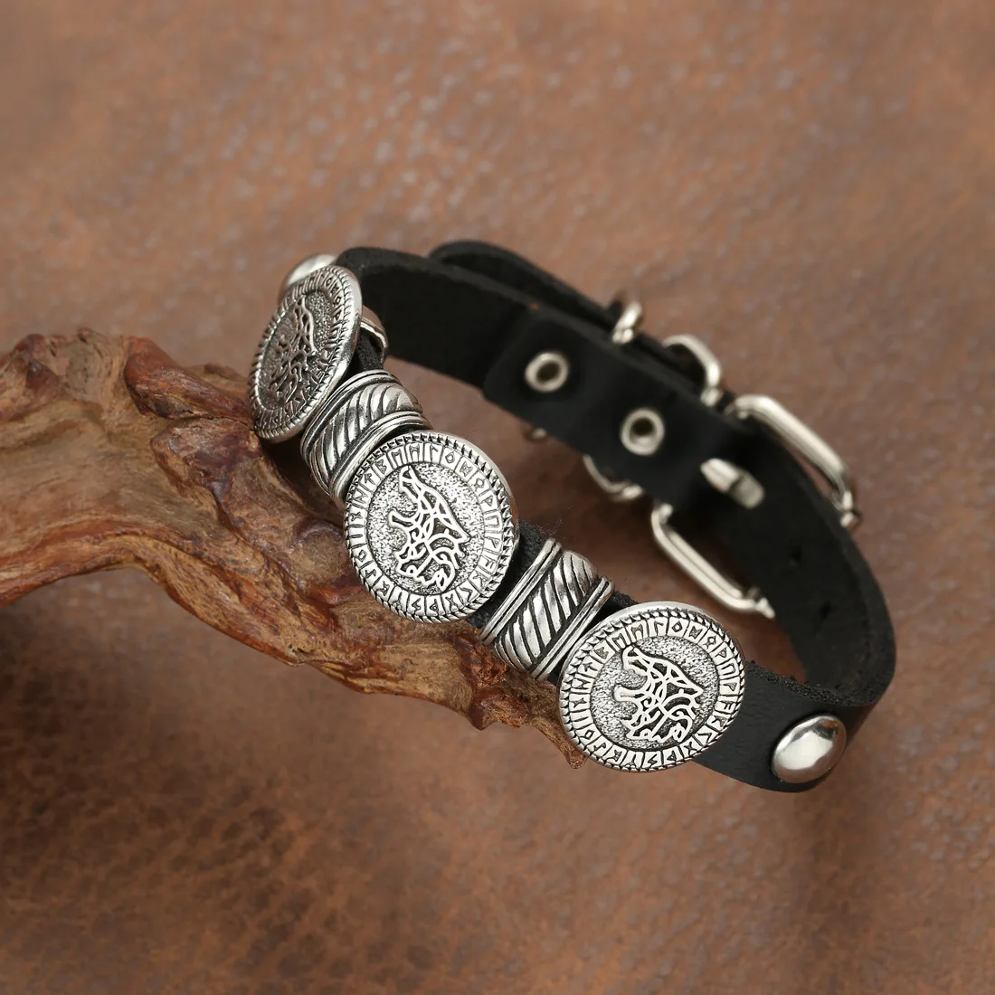 wolf leather bracelet For Men Hand Bracelets Woven Skull Hand Jewelry Adjustable Leather Set Bracelet For Leather