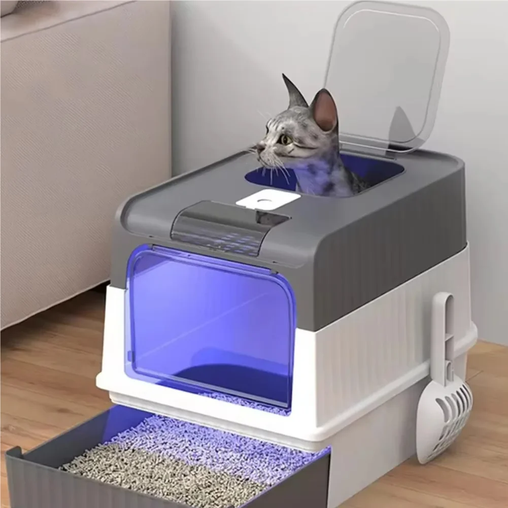 

Fully Enclosed Cat Litter Box UV Sterilizatio Cat Toilet Oversize Rechargeable Sterilizing Deodorant Litter Box Pet Bedpans