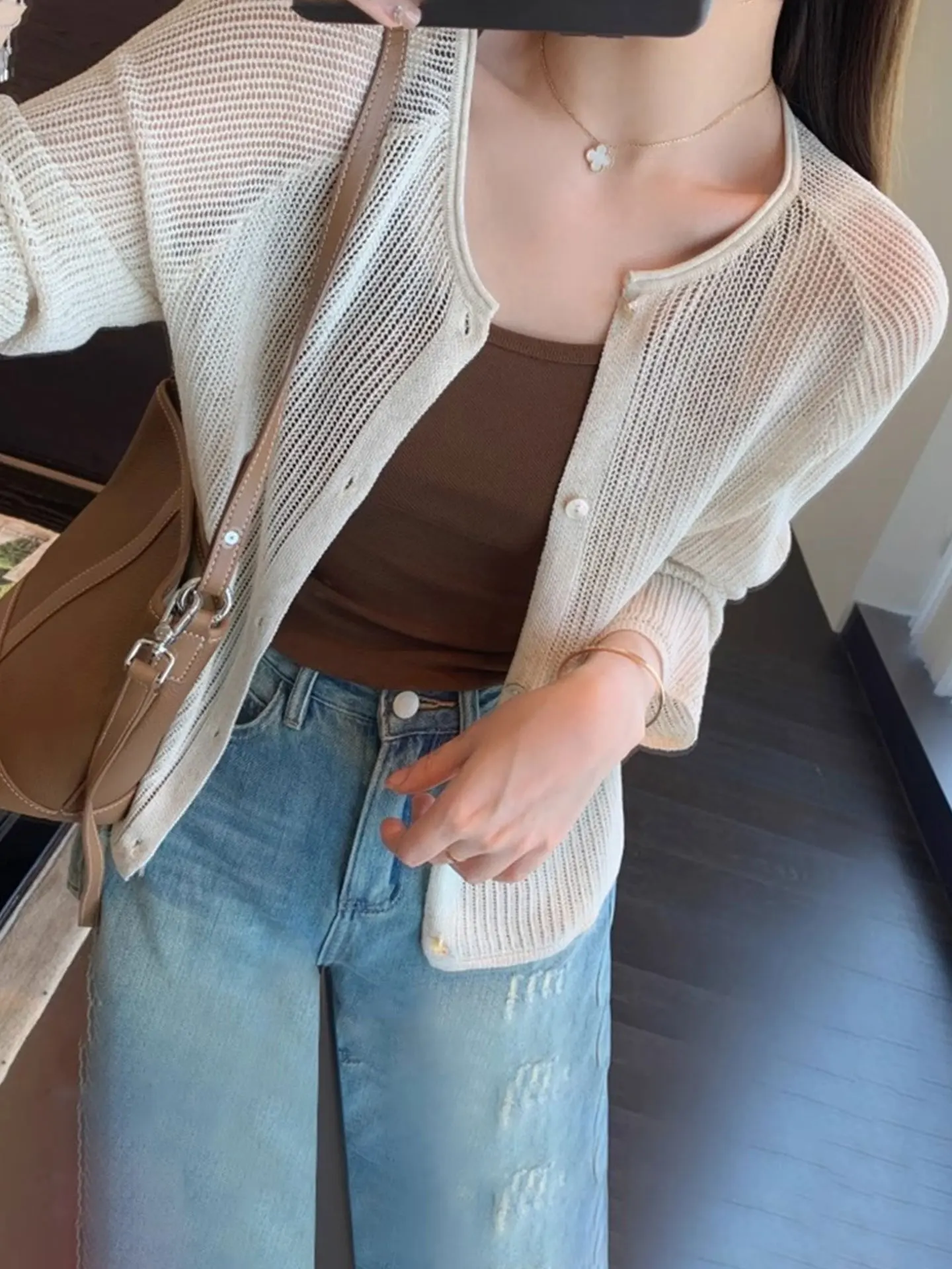 Открытый кардиган для похудения, легкий дышащий солнцезащитный свободный вязаный кардиган, женская модная летняя футболка 202, с одной пуговицей