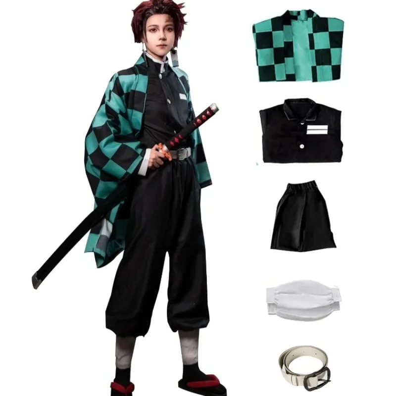 

Kamado Tanjirou Costume Anime Kimetsu no Yaiba Cosplay Japanese Kimono Coat Black Top Pants Wig Full Set for Men Theme Party