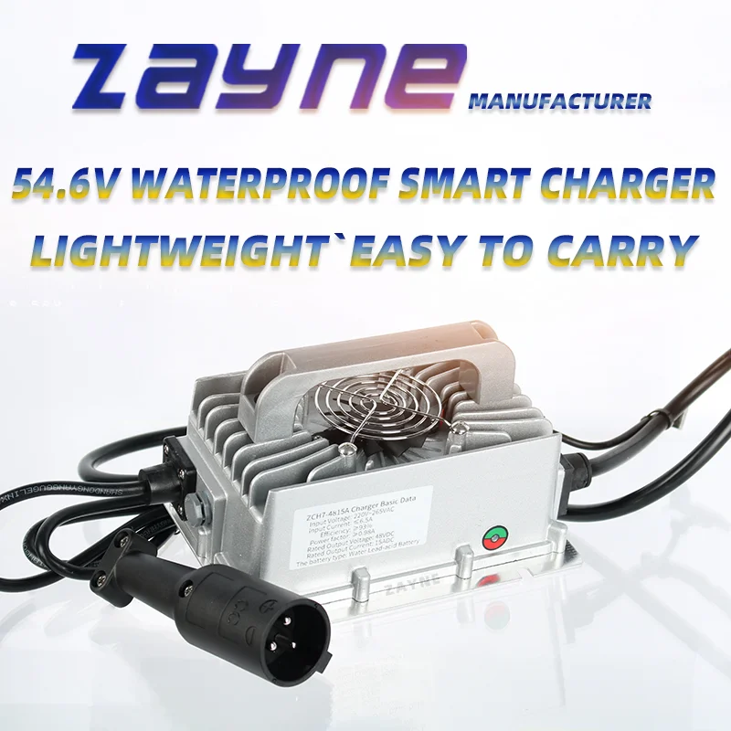 IP67 54.6v 58.8V 15A Waterproof Smart Charger For Club EZGO YAMAHA Golf Car 48V 13s14S Lithium MNC Battery Pack