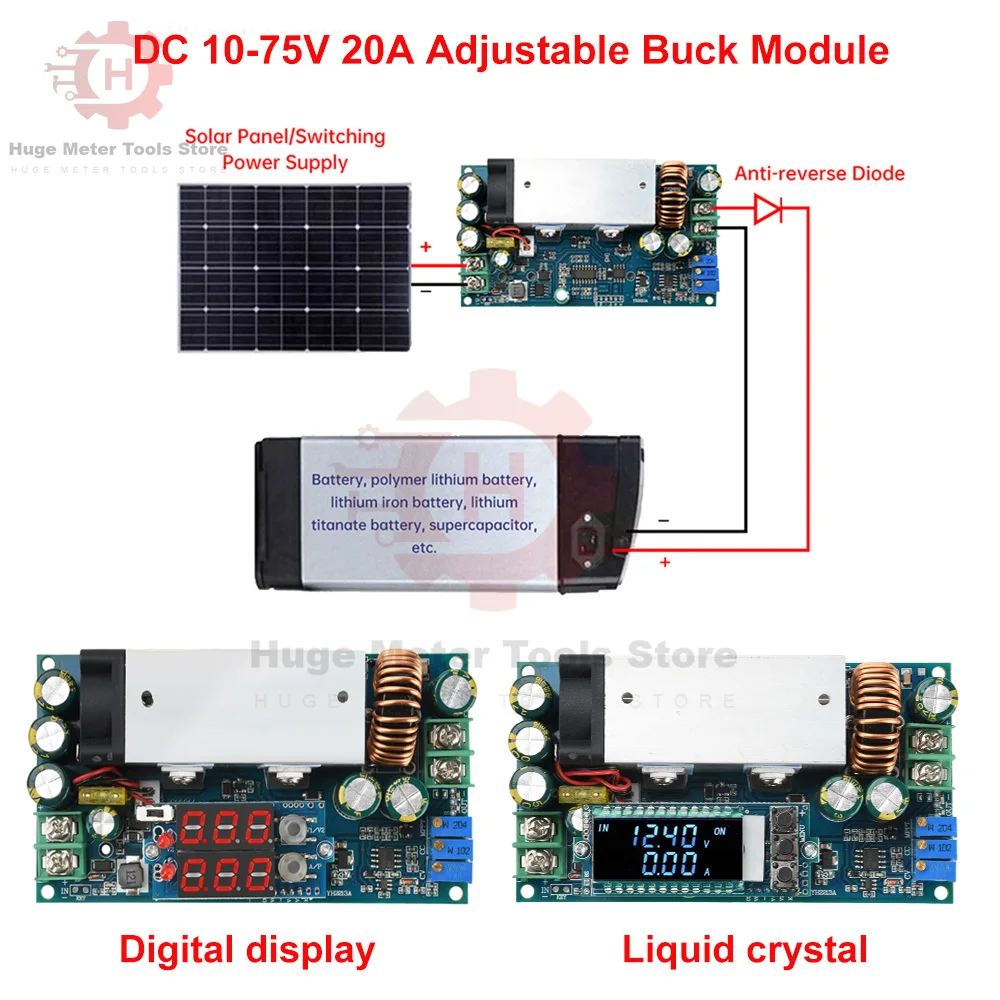 

DC-DC Step Down Module 10-75V to 2-60V 15A 20A MPPT Solar Charging Constant Voltage Current Charge Module Voltage Regulator