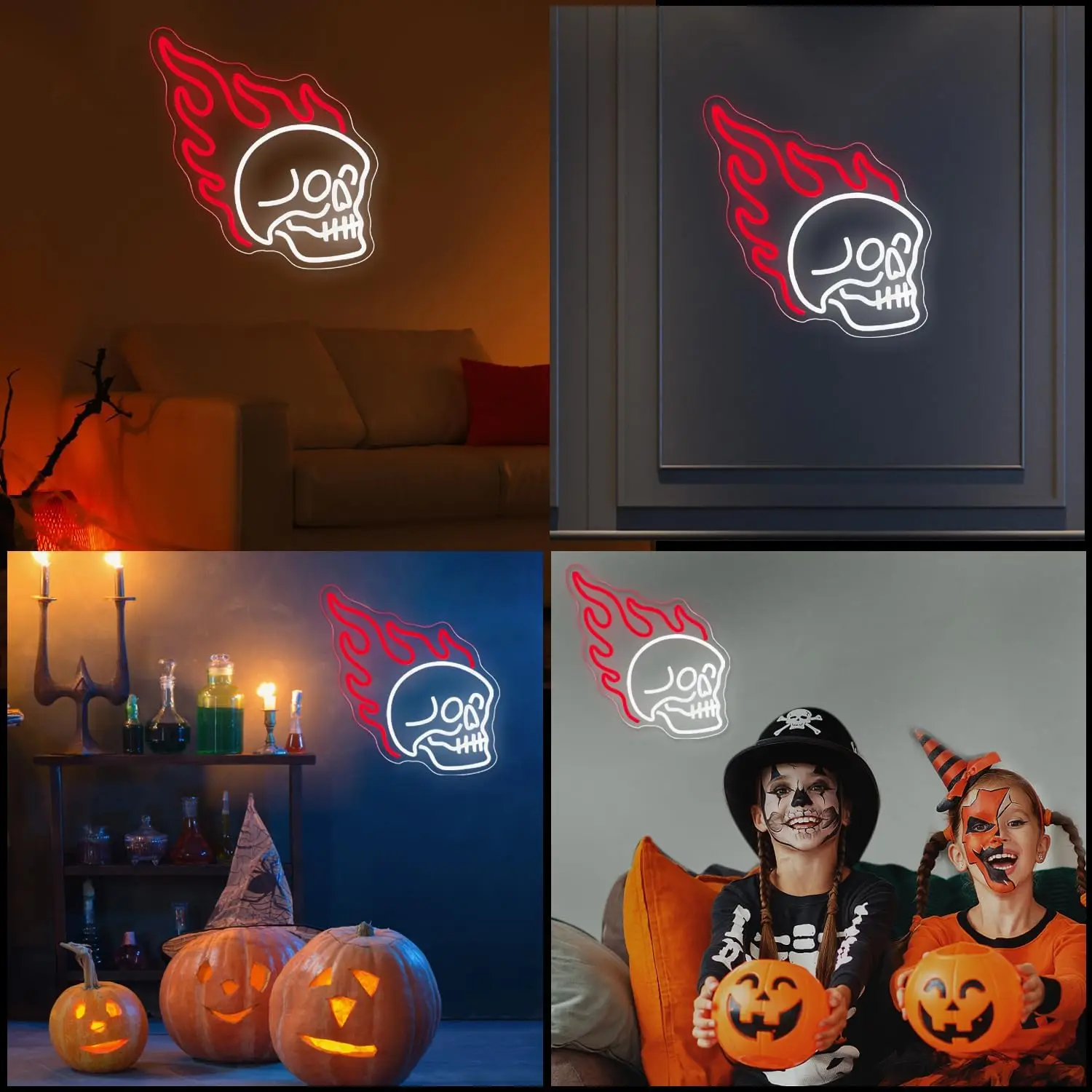 Skull Head Neon Signs, LED Signs Skeleton Night Light Signs, Hanging Neon Sign for Beer Bar Club Bedroom Party Gifts