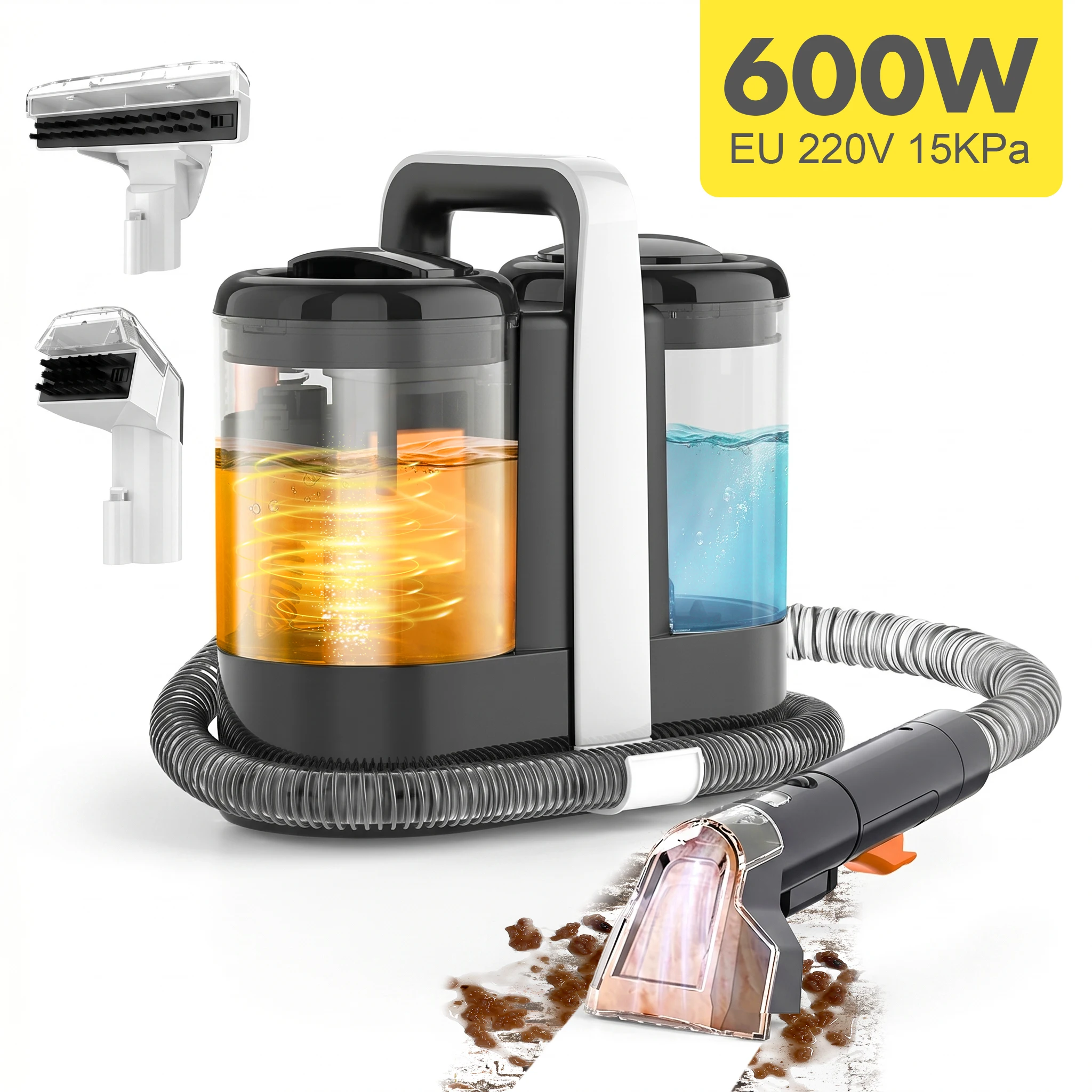 Aspirateur de lavage pour tapis et canapés, 15KPa 600W, aspirateur haute pression pour tissus d'ameublement, voiture et appareils électroménagers.