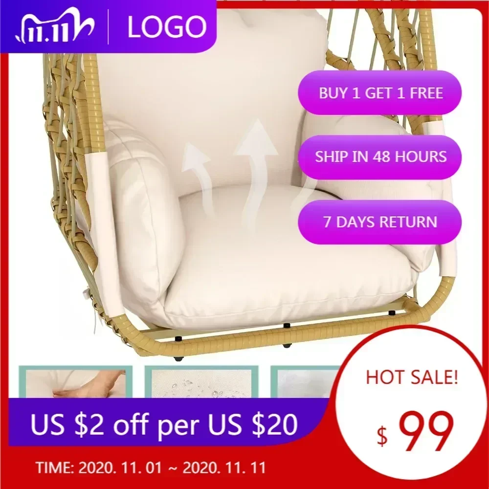 

Hot salesRattan Wicker Hanging Egg Chair with Stand and Cushion, 370lbs Weight Capacity, Foldable Swing Chair for Relaxation