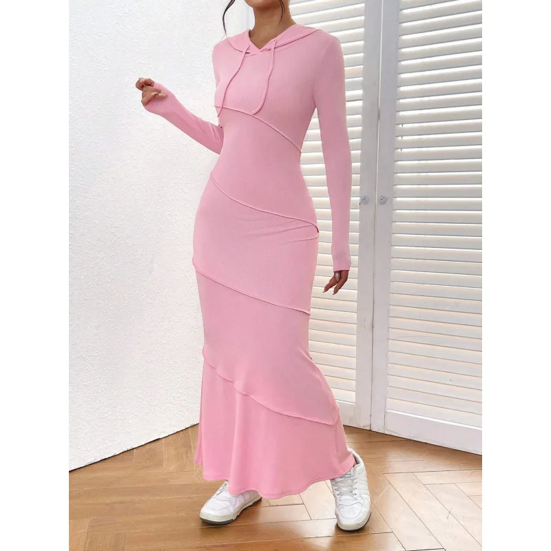 YQ1-خريف شتاء جديد المرأة سليم صالح Bodycon مقنعين فستان بكم طويل فستان كاجوال أنيق