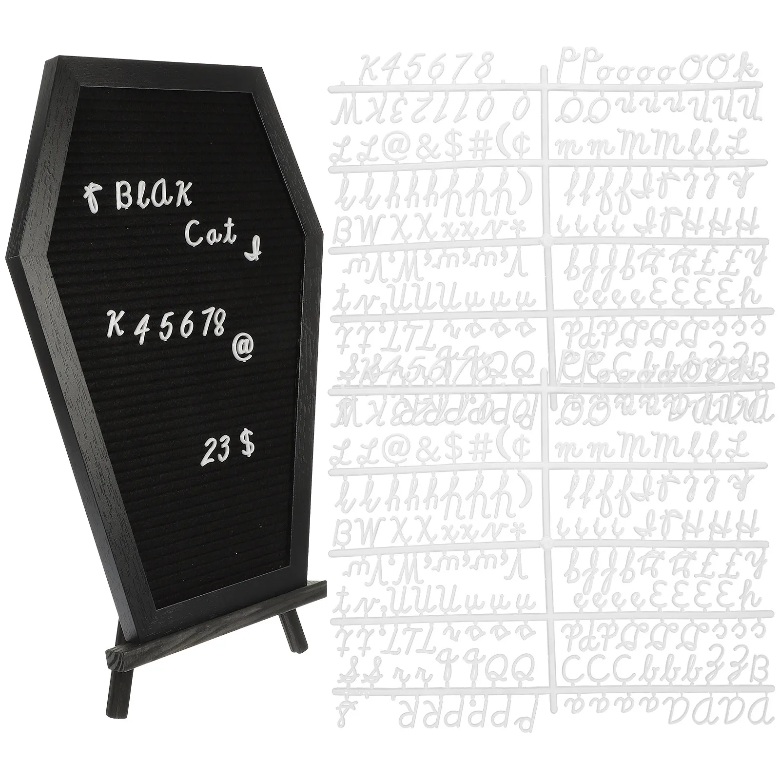 1Set Elegant Coffin Form Wooden Letter Board with Foldable Wooden Stand DIY Message Board for Home Office Desktop Decoration