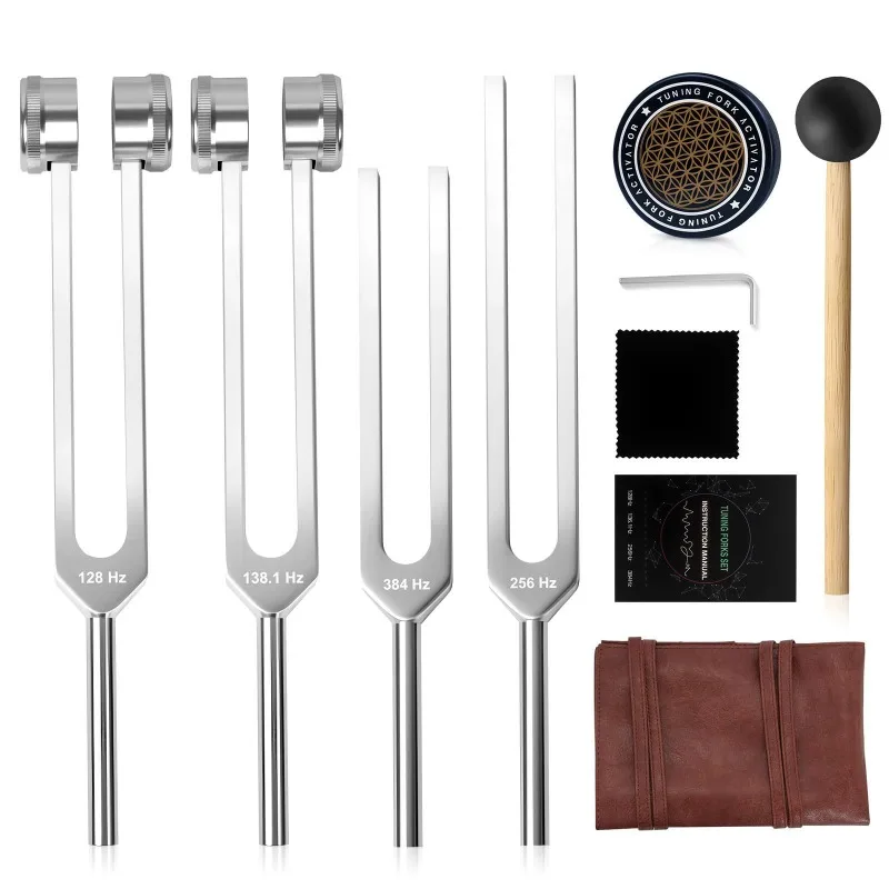 Sound Healing Meditation Tuning Fork 128/136.1/256/384Hz Tuning Fork 4 Piece Set Aluminum Alloy Chakra Percussion Instrument