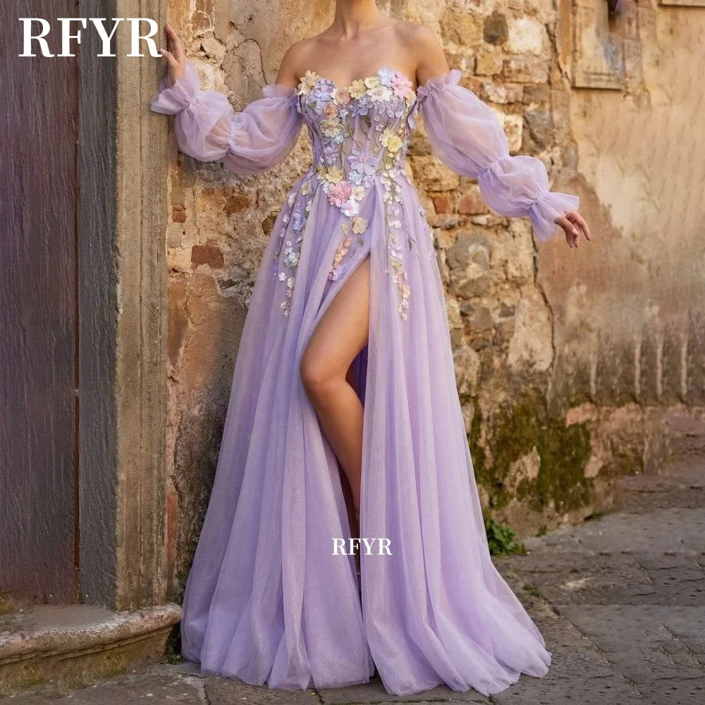 

RFYR Floral Fairy Dress Sweet Prom Dress Detachable Sleeve 3D Flowers Evening Dress Party Dress Fairy فساتين مناسب