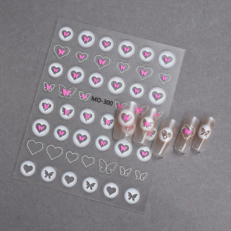 バタフライボウネイルステッカー,透かし彫り,ピンク,y2k,サテンネイルアートステッカー,ネイルペインティング装飾,粘着性マニキュアチャーム