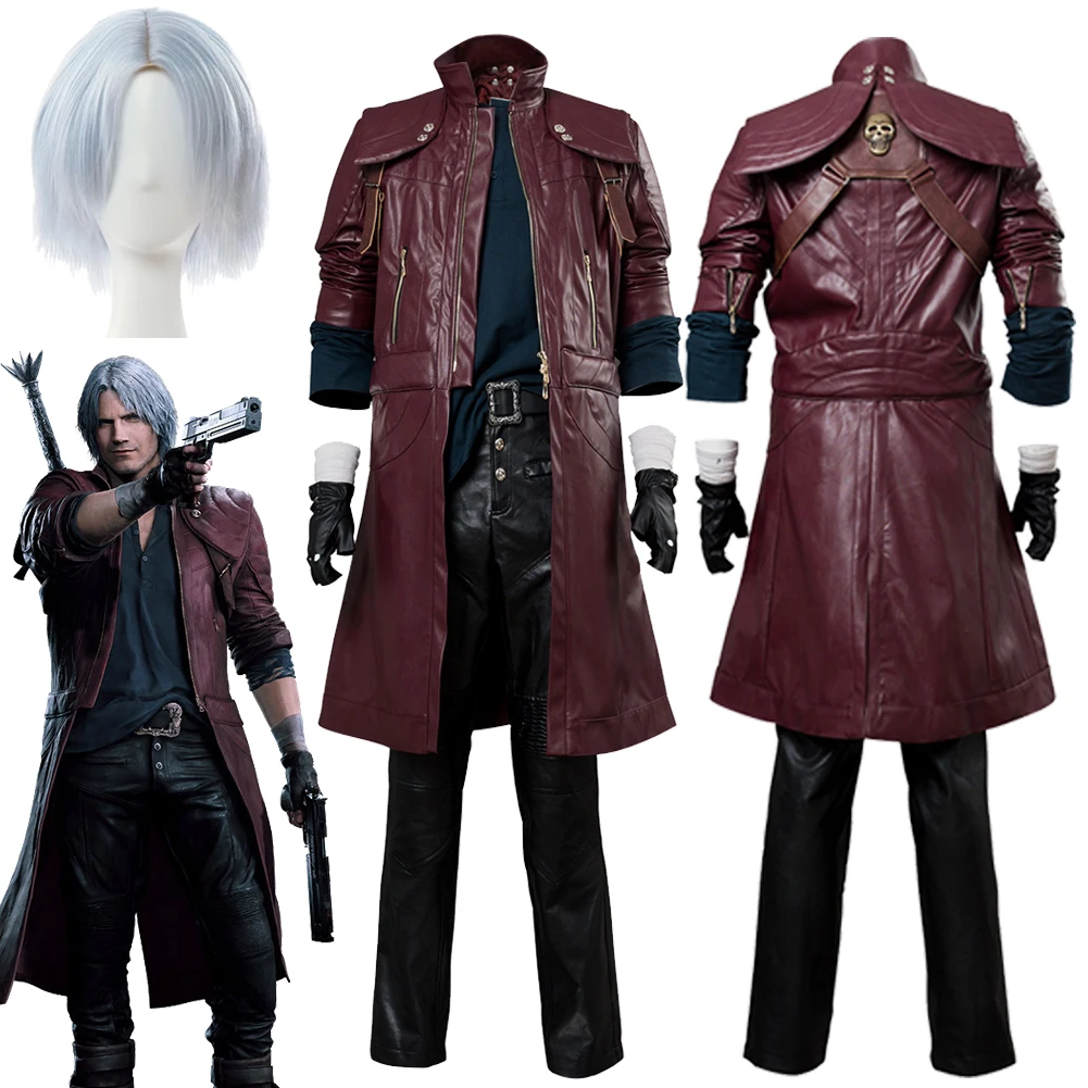 Dante Cosplay Anime juego DMC 5 Cosplay fantasía disfraz peluca disfraz para hombres adultos abrigo pantalones Halloween traje de fiesta de Carnaval