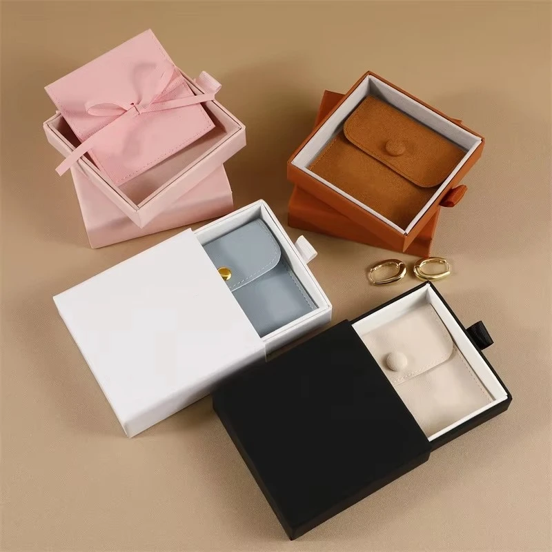 Custom LOGO MOQ50 pcs Necklace Box Microfiber Jewelry Bag Pouch Kraft Paper Drawer Bracelet Necklace Earring Box Jewelry Box