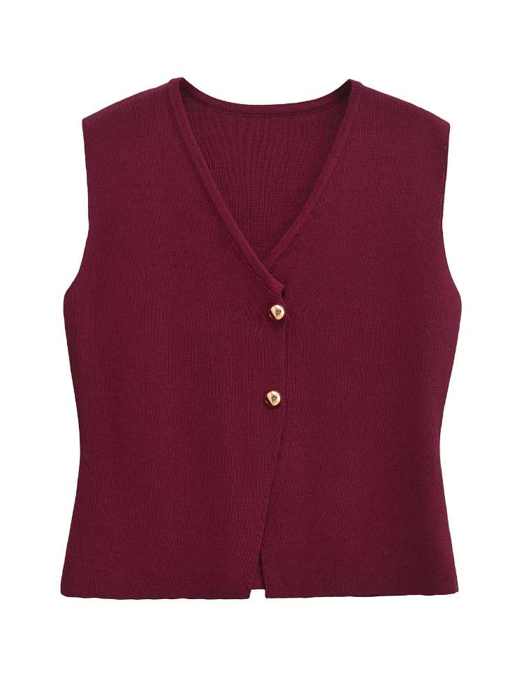 2026 Spring Summer Casual All-Match Plain Knit Camis Women's Fashion V-Neck Sleeveless Vests Gold Button Decor Tank Tops