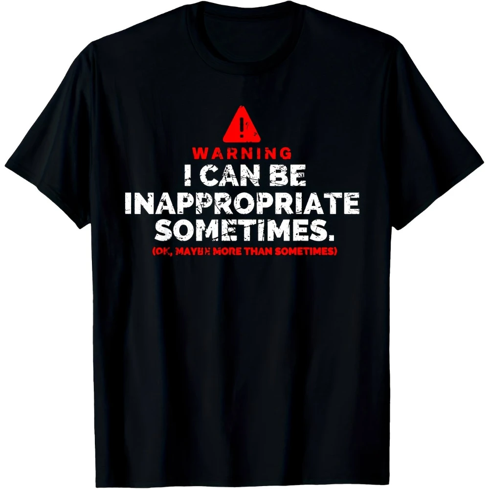 Men's Humorous Caution T-Shirt Occasionally Inappropriate Graphic Tee Sturdy 180Gsm Fabric Men's T-shirts for Summer