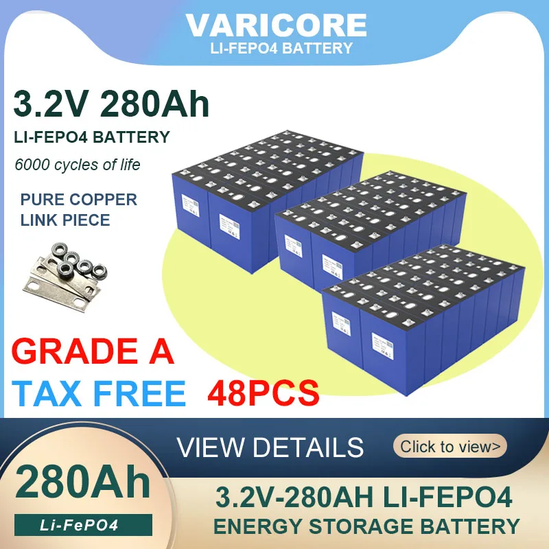 48x 3.2V 280Ah lifepo4 battery Grade A DIY 12V 24v for inverter Electric Car RV Solar Energy storage system Batteries Duty-free