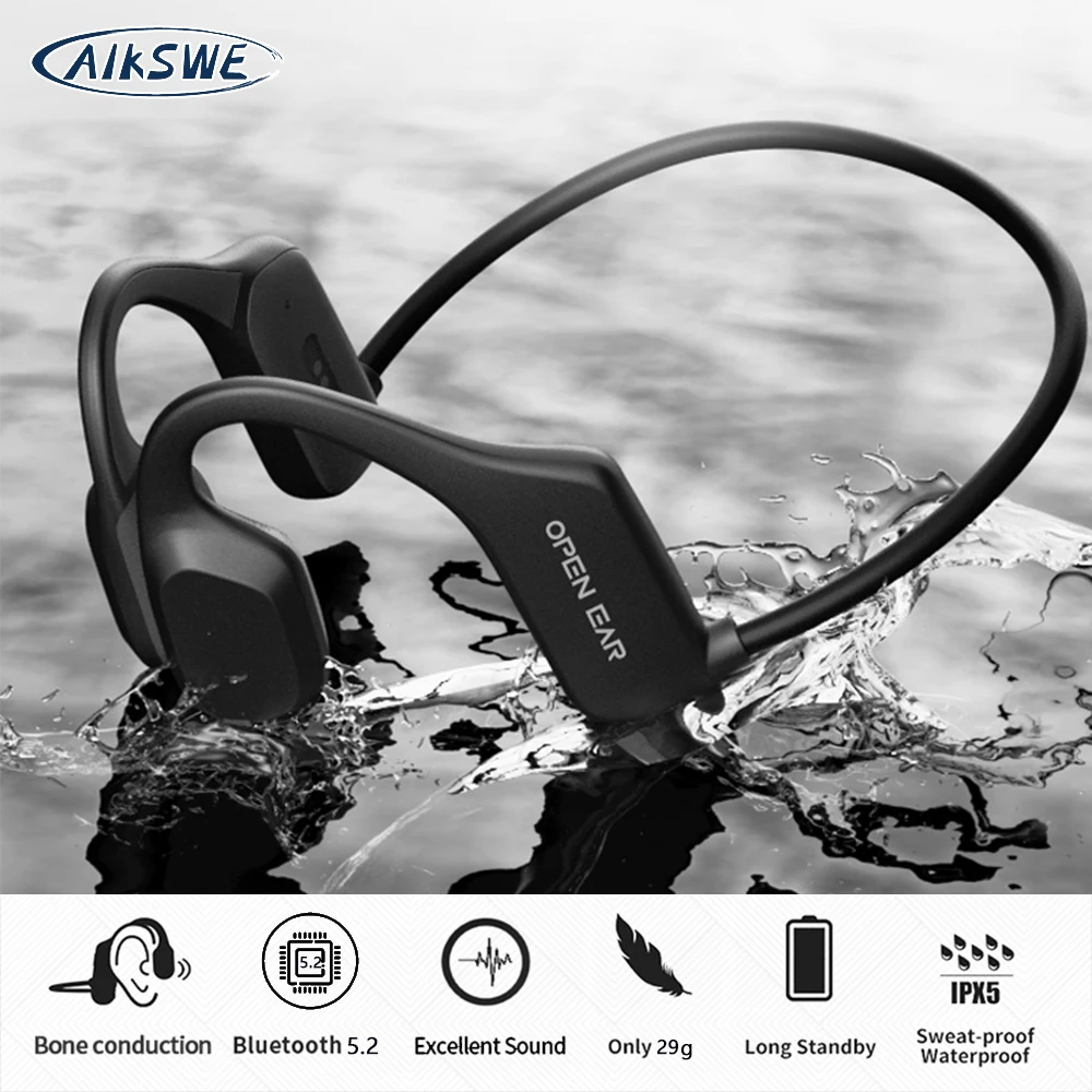 

AIKSWE Bone Conduction Headphones Bluetooth Wireless Sports Earphones IPX5 Headset Stereo Hands-Free With Microphone For Running