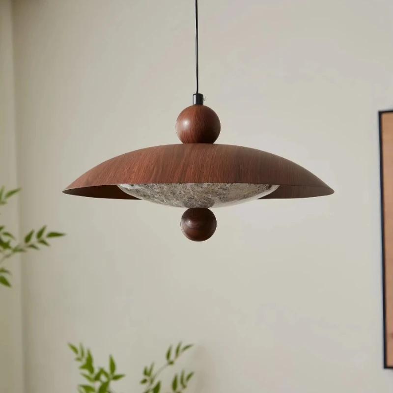 Vintage Walnut Color Pendant Light Bedroom Study Bedside Living Room Dining Table Bar Counter High-end Design Lift Hanging Lamps