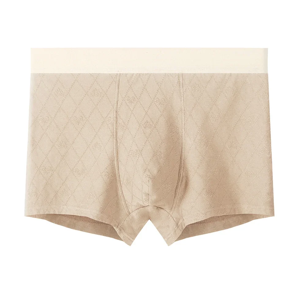 

1pc Men Cotton Jacquard Boxers Shorts Knit Breathable Underwear High Elastic Mid-rise Trunk Soft Thin Trunks L-3XL Large Size