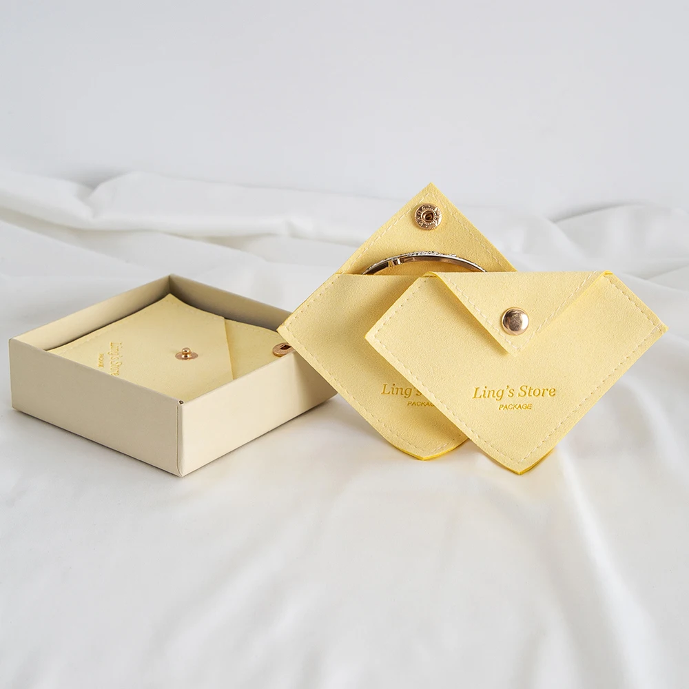 100 pçs amarelo personalizado triângulo jóias snap saco brincos anel pulseira chaveiro colar de cristal batom cílios embalagem