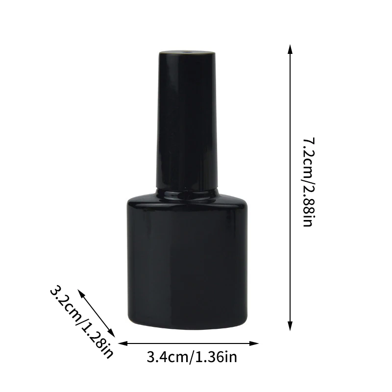 Botella de esmalte de uñas negra de 8ml, contenedor de cosméticos vacío con cepillo de tapa, botellas de vidrio para uñas con cepillo