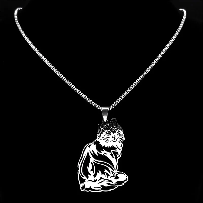 Nette Katze Ragdoll Kitty Anhänger Halskette für Frauen Männer Edelstahl Silber Farbe Kette Pet Liebhaber Geschenk Schmuck colar N3213S01 – Detail 8