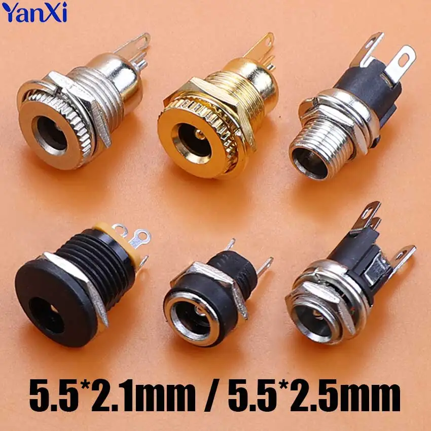 2Pcs 5.5*2.1mm 5.5*2.5mm DC Power Female Jack Socket Nut Panel Mount Connector DC 5521 5525 Electrical Connectors